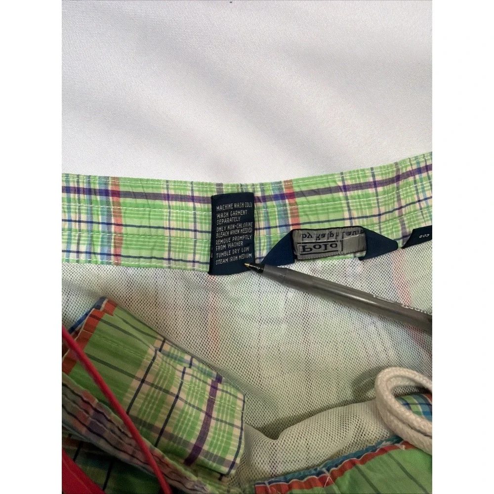 Polo Ralph Lauren Swim Trunks Men‎ Large Green Plaid Board Shorts Xl Vintage518